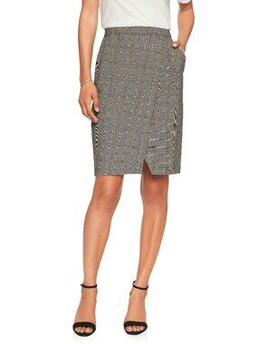 Banana Republic Plaid Wrap Pencil Skirt Black White Grey 2 #A3577